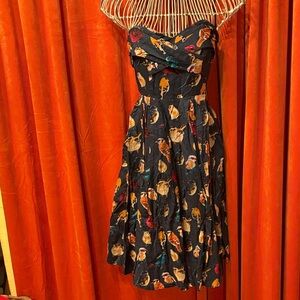 Maeve Strapless Dress with Bird Print in Navy